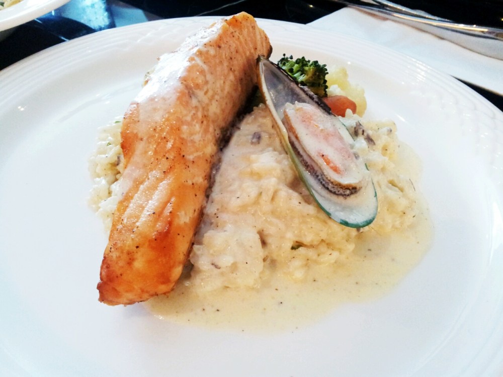 Roast Salmon, Mussel, Creamy Risotto.