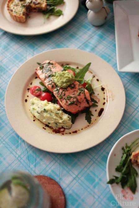 Lemon and Herbs baked Salmon with my famous mash.