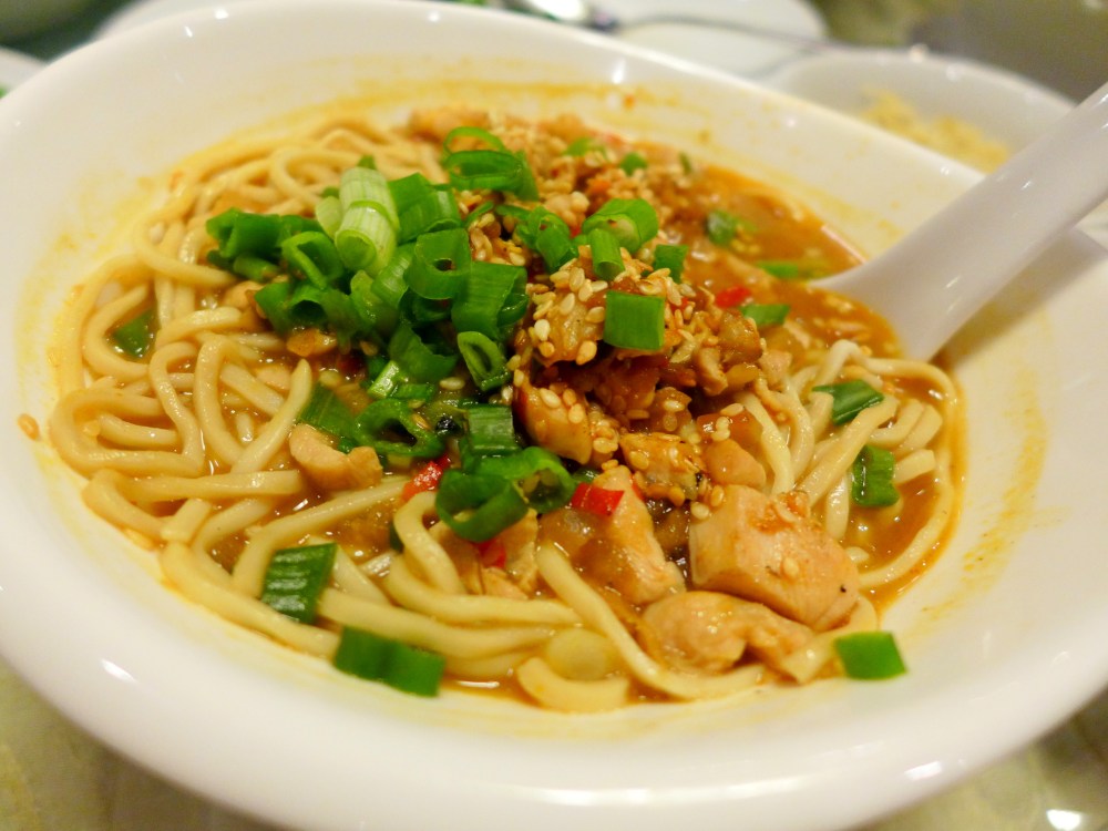 Braised Shanghai Noodles with minced chicken, pickled vegetables and hot bean paste