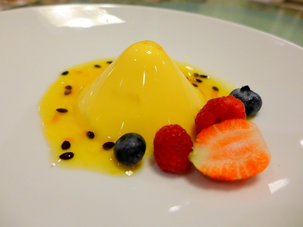 Mango Pudding with Passionfruit Sauce.